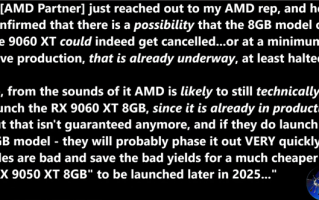 避免重蹈NVIDIA覆辙！曝AMD考虑取消RX 9060 XT 8GB版本！