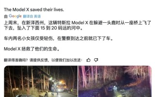 为躲鹿不慎冲出车道坠河：特斯拉Model X护两人安全！