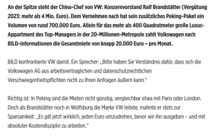 曝大众中国区负责人年薪超400万欧元 大众每月为其支付15万元房租！