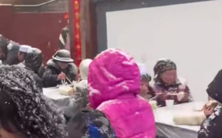 婚礼现场突下大雪宾客冒雪吃席 场面既浪漫又好笑！